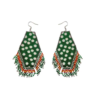گوشواره منجوق‌بافی ذوزنقه‌ای سبز